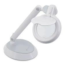 OttLite LED Space Saving Magnifier Desk Lamp – 1.75x, Adjustable Arm, Pivoting Head - White