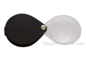 3.5X Eschenbach Leather Folding Teardrop Pocket Magnifier - 50 mm Black