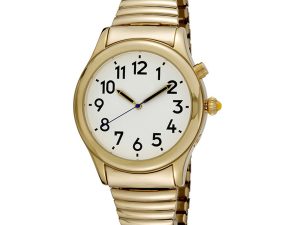 Men's Gold Tone Talking Watch White Face - Choice of Voices Male & Female - English