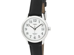 Timex Women's Indiglo Watch Silver with Date, Leather Band