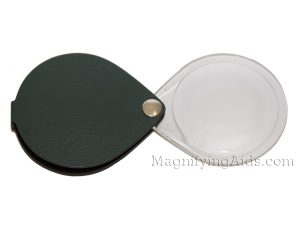 3.5X Eschenbach Leather Folding Teardrop Pocket Magnifier - 60 mm Pine Green