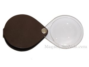 3.5X Eschenbach Leather Folding Teardrop Pocket Magnifier - 60 mm Brown