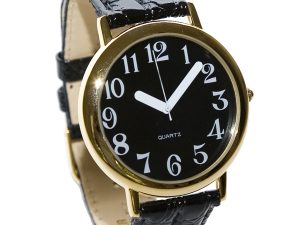 Unisex Low Vision Watch Gold Tone Black Face