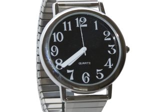 Unisex Low Vision Watch Black Face Silver Tone - Expansion Band